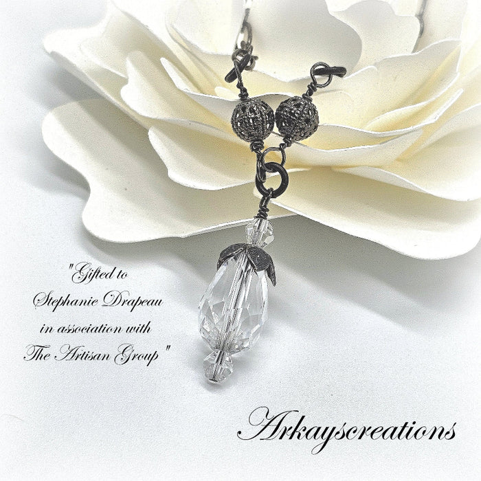 Crystal Teardrop Pendant Necklace ~ Vintage Style ~ Arkayscreations