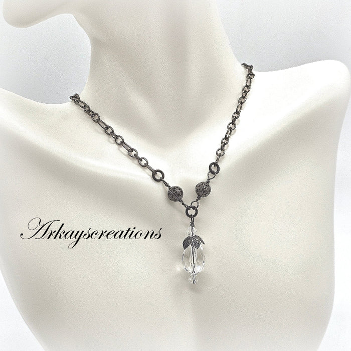 Crystal Teardrop Pendant Necklace ~ Vintage Style ~ Arkayscreations