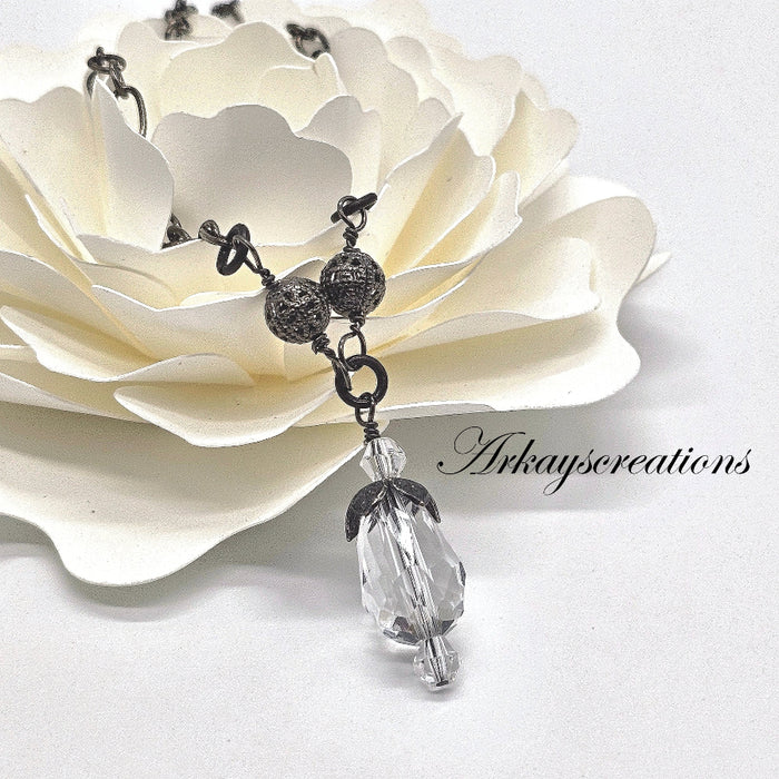 Crystal Teardrop Pendant Necklace ~ Vintage Style ~ Arkayscreations