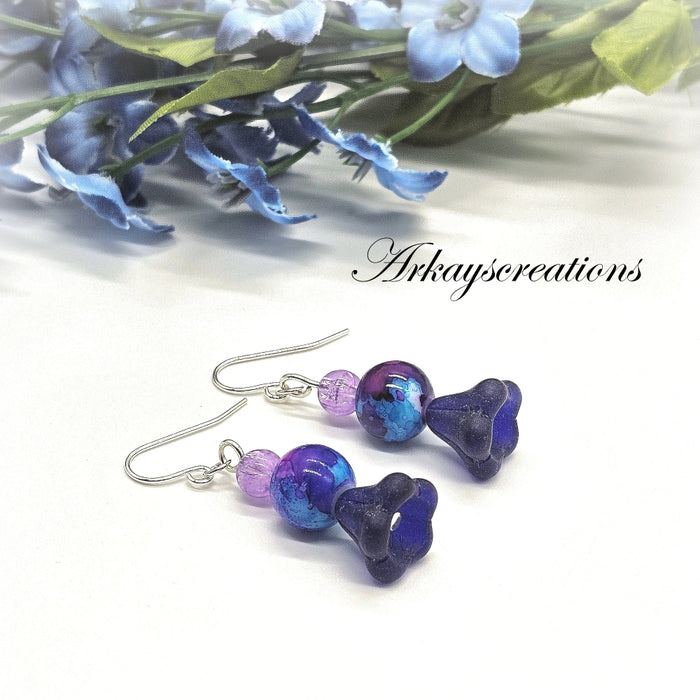 Springs First Whisper - Blue Purple Flower with Sterling Silver Ear Wires