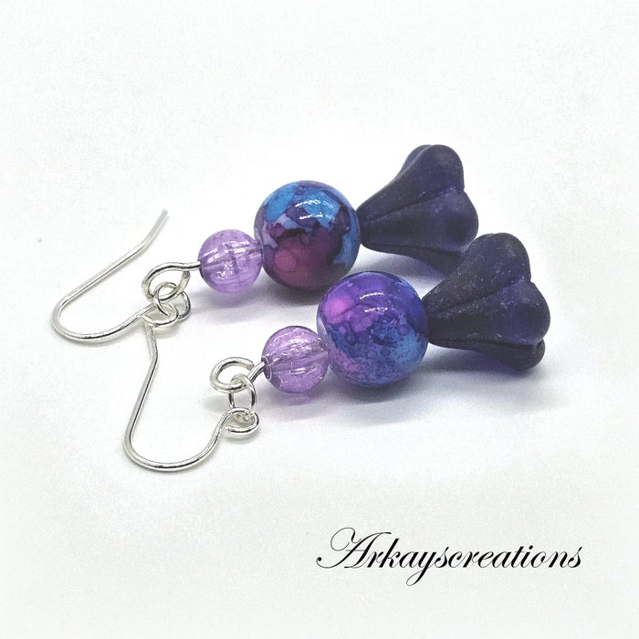 Springs First Whisper - Blue Purple Flower with Sterling Silver Ear Wires
