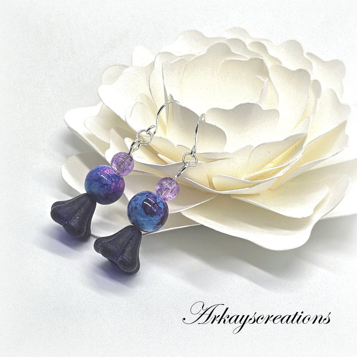Springs First Whisper - Blue Purple Flower with Sterling Silver Ear Wires