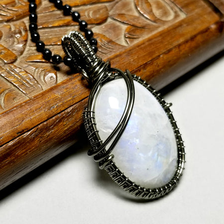 Rainbow Moonstone Necklace, Black Moonstone Jewelry - Arkayscreations