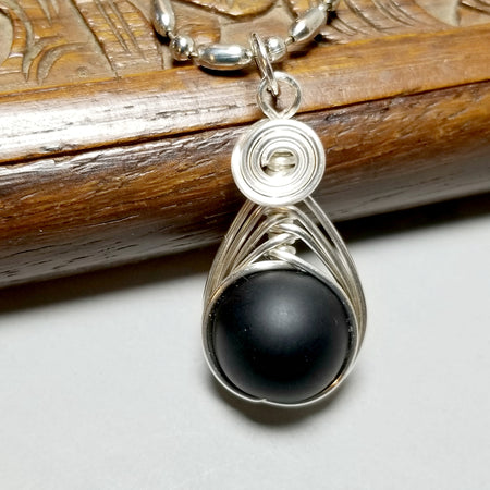 Silver Herringbone Jewelry, Matt Black Onyx Necklace - Arkayscreations