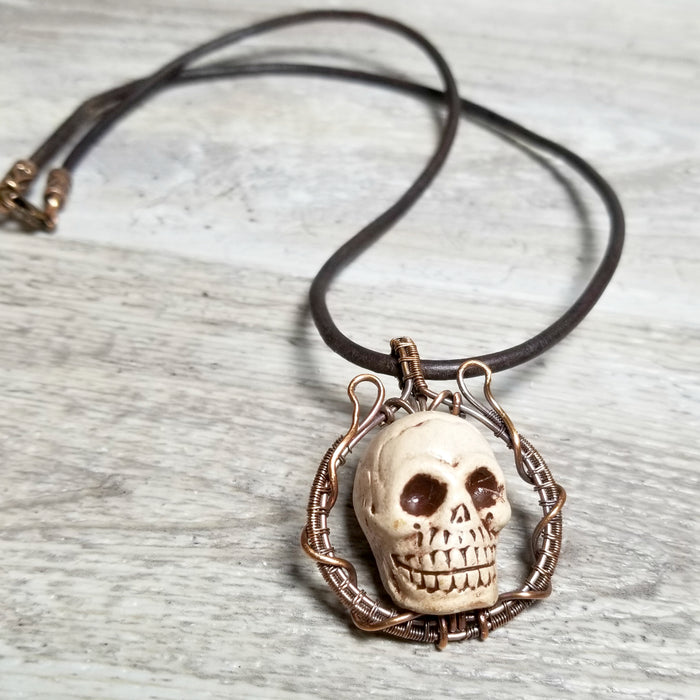 Skull Pendant, Copper Wire Skull Jewelry, Men's Necklace - Arkayscreations