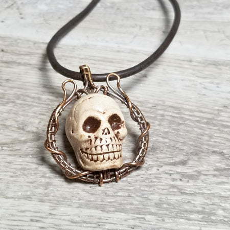 Skull Pendant, Copper Wire Skull Jewelry, Men's Necklace - Arkayscreations