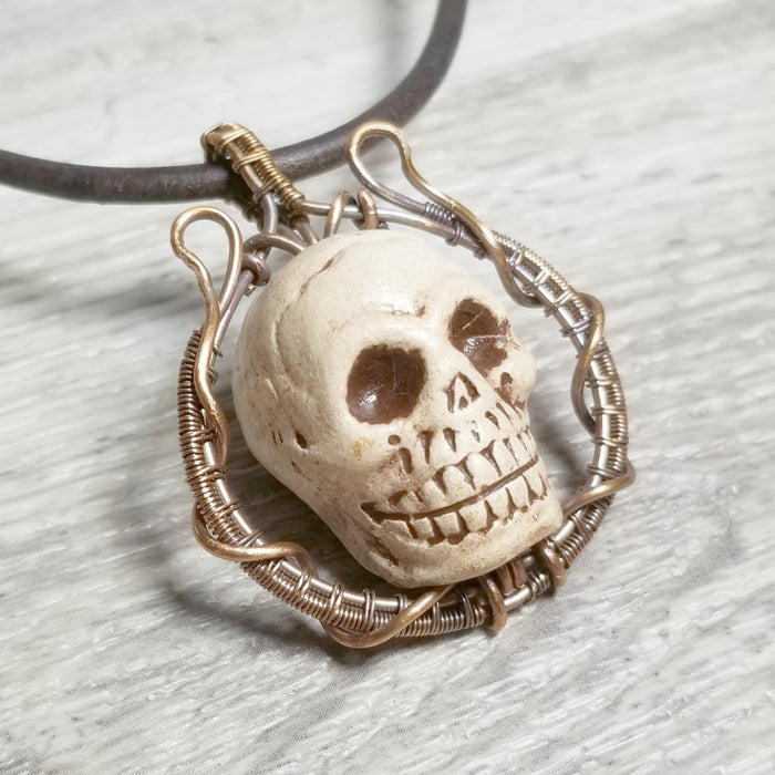 Skull Pendant, Copper Wire Skull Jewelry, Men's Necklace - Arkayscreations