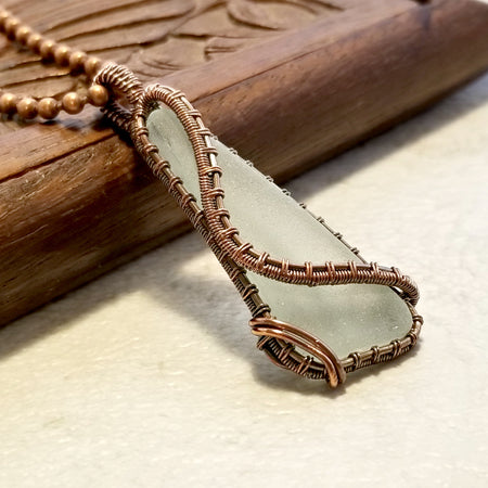 Wire Weave Glass Pendant, Sea Glass Jewelry, Beach Glass Necklace - Arkayscreations