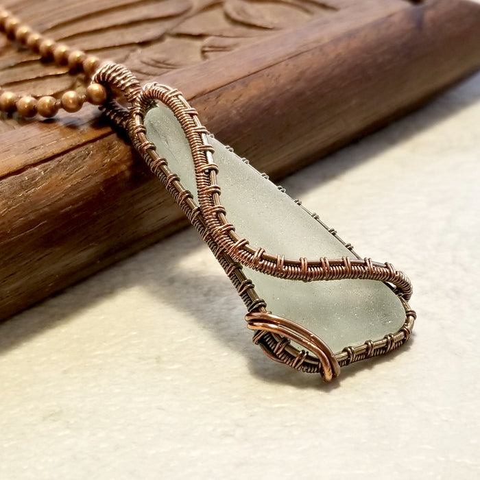 Wire Weave Glass Pendant, Sea Glass Jewelry, Beach Glass Necklace - Arkayscreations
