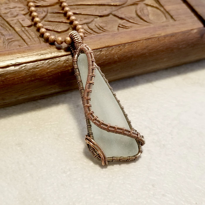 Wire Weave Glass Pendant, Sea Glass Jewelry, Beach Glass Necklace - Arkayscreations