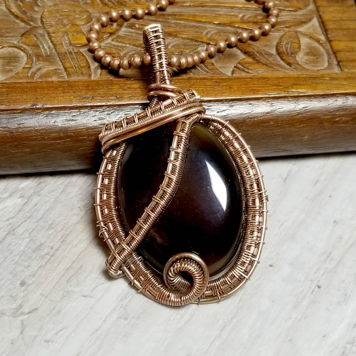 Wire Weave Jewelry, Agate Gemstone Pendant, Oxidized Copper Necklace - Arkayscreations