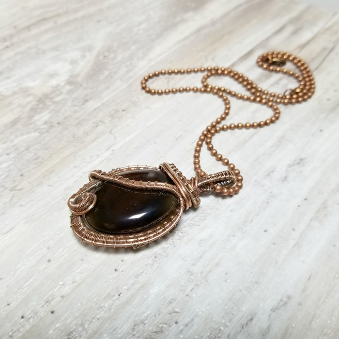 Wire Weave Jewelry, Agate Gemstone Pendant, Oxidized Copper Necklace - Arkayscreations