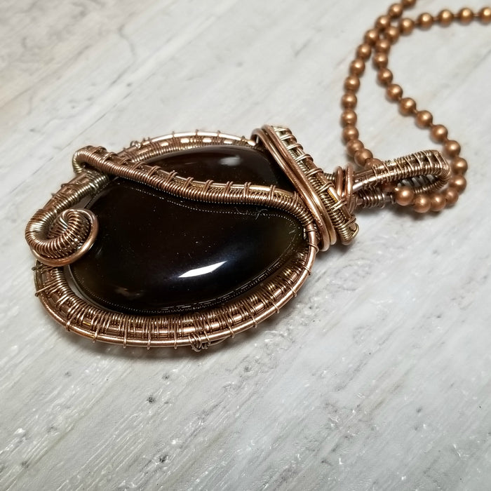 Wire Weave Jewelry, Agate Gemstone Pendant, Oxidized Copper Necklace - Arkayscreations