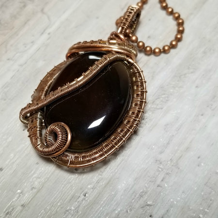 Wire Weave Jewelry, Agate Gemstone Pendant, Oxidized Copper Necklace - Arkayscreations