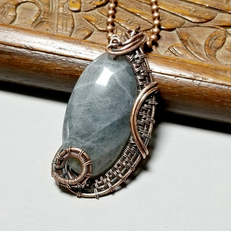 Wire Weave Labradorite Gemstone Necklace, Solid Copper Jewelry - Arkayscreations