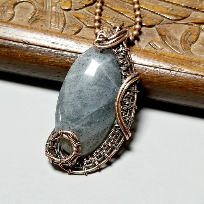 Wire Weave Labradorite Gemstone Necklace, Solid Copper Jewelry - Arkayscreations