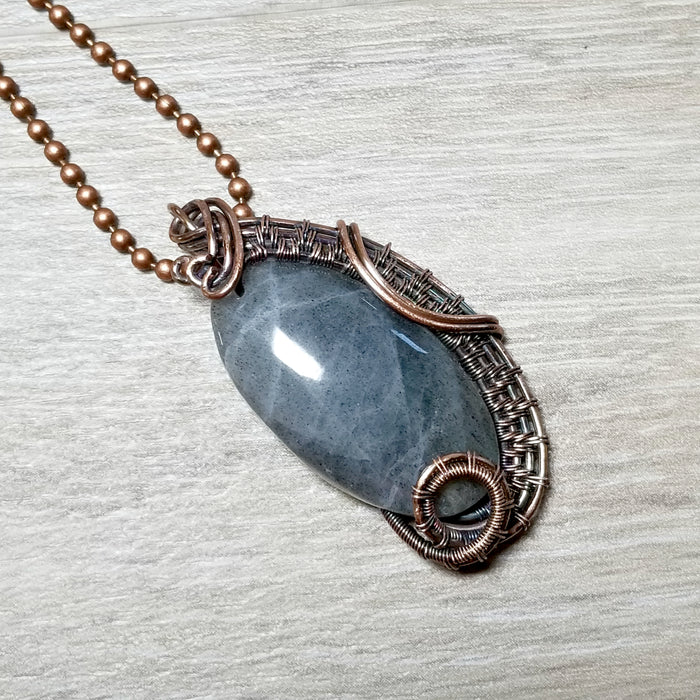 Wire Weave Labradorite Gemstone Necklace, Solid Copper Jewelry - Arkayscreations