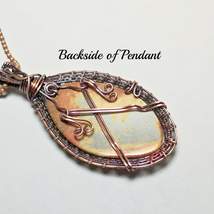 Wire Weave Large Jasper Stone Pendant, Layering Necklace - Arkayscreations