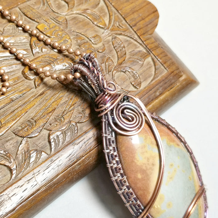 Wire Weave Large Jasper Stone Pendant, Layering Necklace - Arkayscreations