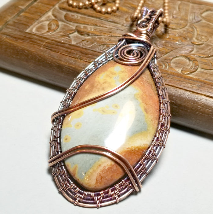Wire Weave Large Jasper Stone Pendant, Layering Necklace - Arkayscreations
