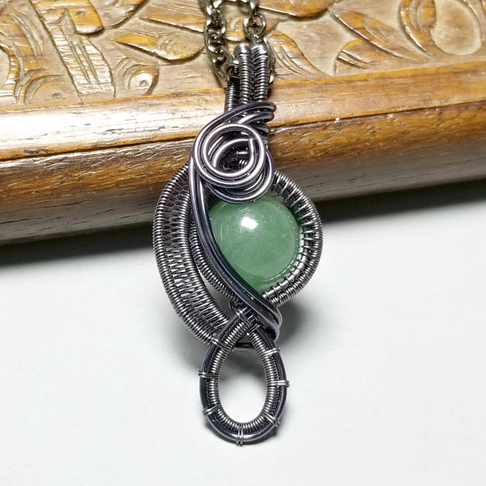 Wire Wrapped Aventurine Pendant, Wire Weave Jewelry - Arkayscreations