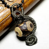 Wire Wrapped Dzi Necklace, Boho Tribal Jewelry - Arkayscreations