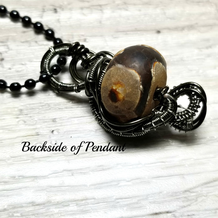 Wire Wrapped Dzi Necklace, Boho Tribal Jewelry - Arkayscreations
