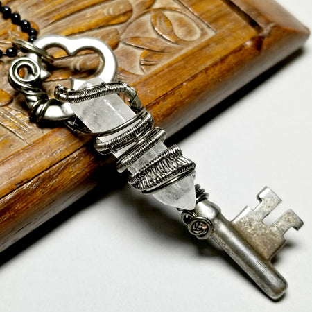Selenite Orgone Pendant, Wire Wrapped Key Necklace - Arkayscreations
