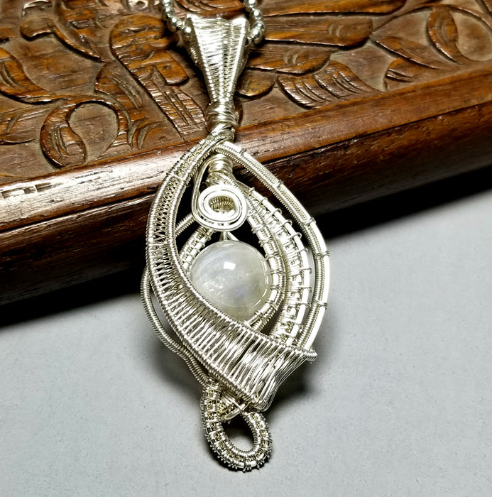 Wire Wrapped Moonstone Necklace Silver, Wire Weaved Jewelry - Arkayscreations