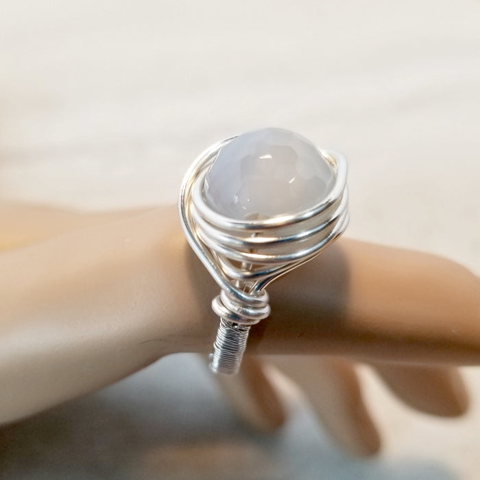 Silver Wire Ring, Gemstone Ring, Wire Wrapped Ring - Arkayscreations