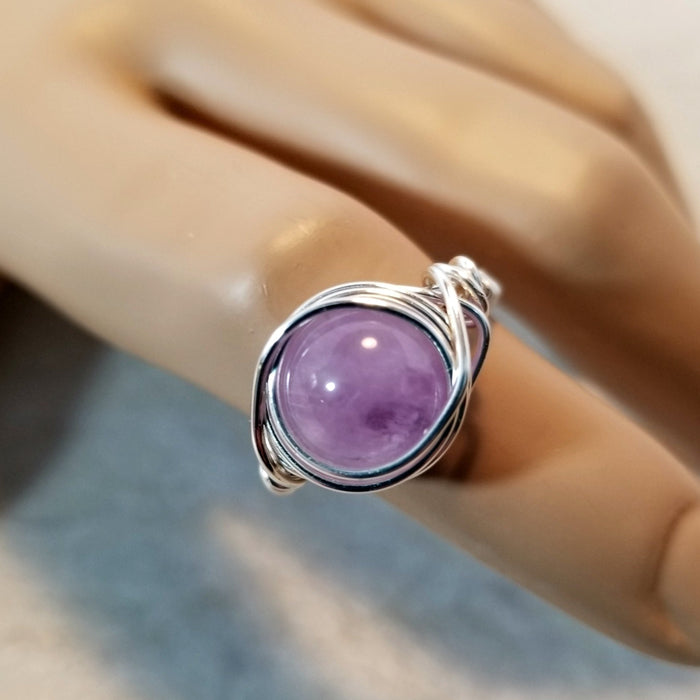 Wire Wrap Ring, Amethyst Purple Gemstone Ring, Silver Wire Ring - Arkayscreations