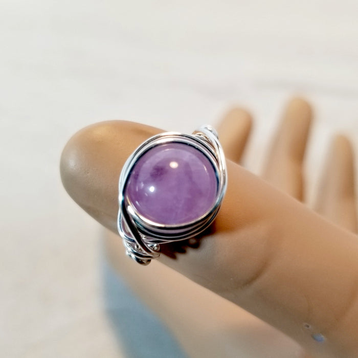 Wire Wrap Ring, Amethyst Purple Gemstone Ring, Silver Wire Ring - Arkayscreations