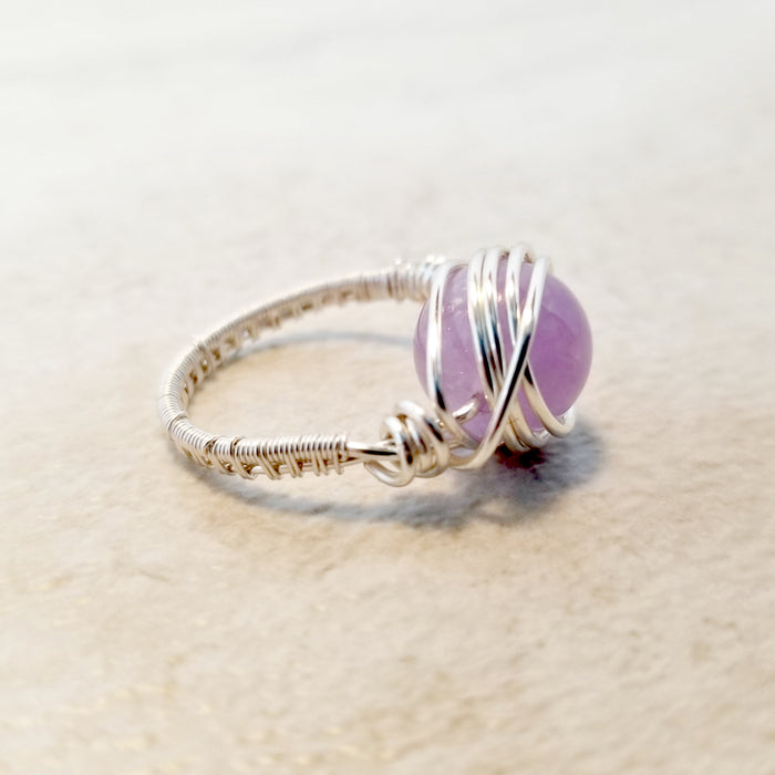 Wire Wrap Ring, Amethyst Purple Gemstone Ring, Silver Wire Ring - Arkayscreations