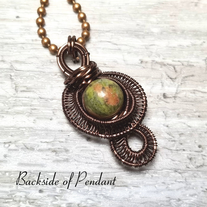 Wire Weave Unakite Stone Necklace ~ Arkayscreations