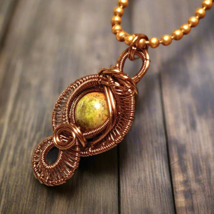 Wire Weave Unakite Stone Necklace ~ Arkayscreations